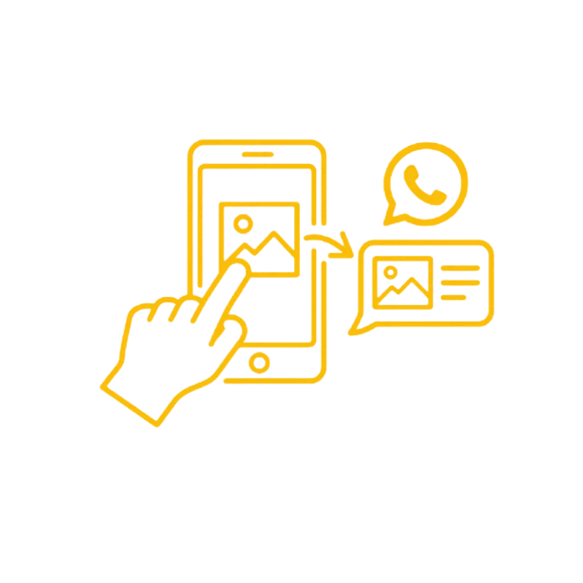 Ilustração de uma mão enviando uma foto pelo WhatsApp no celular