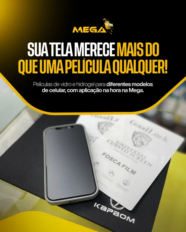 Películas de vidro e hidrogel com aplicação na hora na Mega